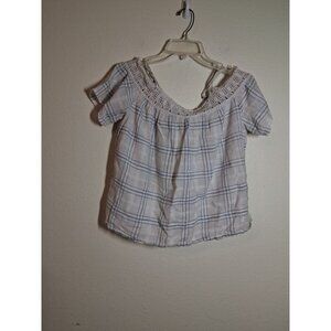 Sonoma Off Shoulder Boho Top Plaid Lace Retro Y2K Summer Casual White Size Small